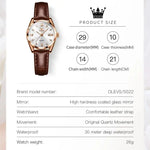 Olevs clássicos pulseira de couro relógio de quartzo para mulheres moda elegante diamante senhoras relógio à prova dwaterproof água data relógio de quartzo feminino