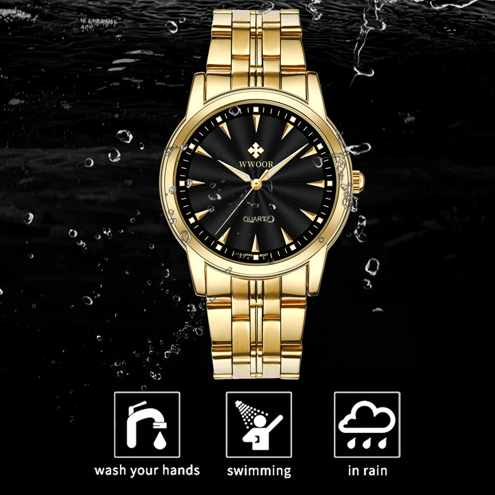 WWOOR-Relógio Masculino De Aço Inoxidável Impermeável De Luxo, Relógio De Quartzo Masculino, Relógios De Moda Casual, Original