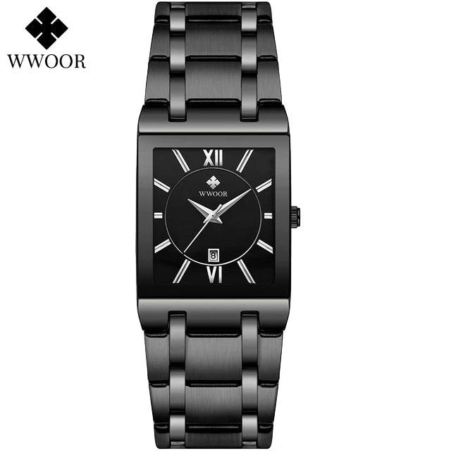 Wwoor-relógio masculino de quartzo, aço inoxidável, ouro, à prova d'água, com data quadrada, marca de luxo, para homens