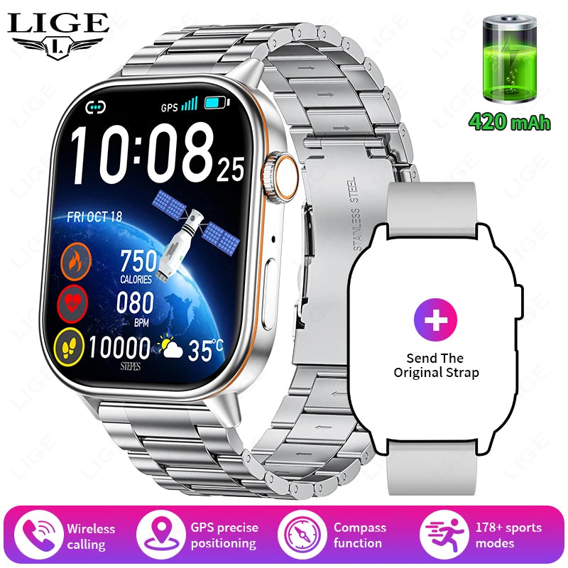 Lige 2025 para android ios gps relógio inteligente feminino 2.01 "tela hd freqüência cardíaca bluetooth chamada bússola ip68 à prova dip68 água masculino smartwatch