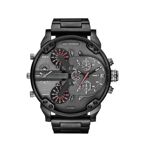 Relógio masculino luxuoso de aço inoxidável – Relógio de quartzo com mostrador analógico grande para negócios e roupas casuais – Cronógrafo esportivo à prova d'água