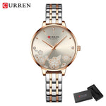 CURREN-quartzo relógios para mulheres, simples pulseira de aço inoxidável, flor Design Dial, moda