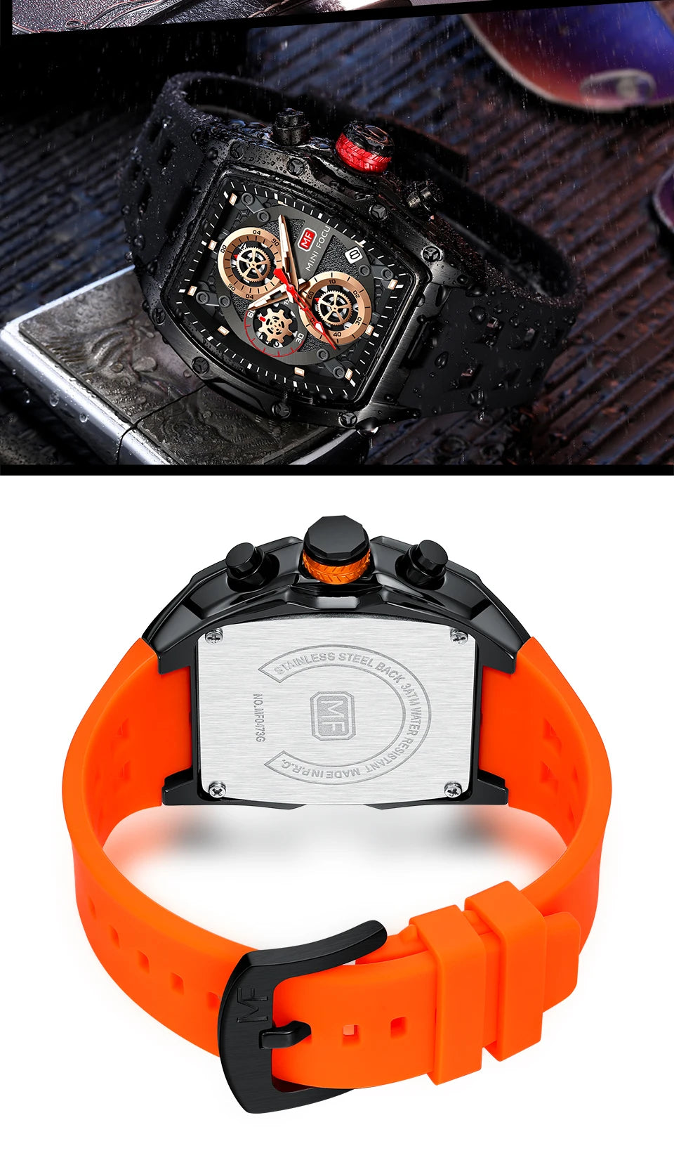 MINI FOCUS Multifuncional Casual Luxo Relógio de Quartzo Relógios para Homens Relógio de Pulso Cronógrafo À Prova D 'Água 0473G